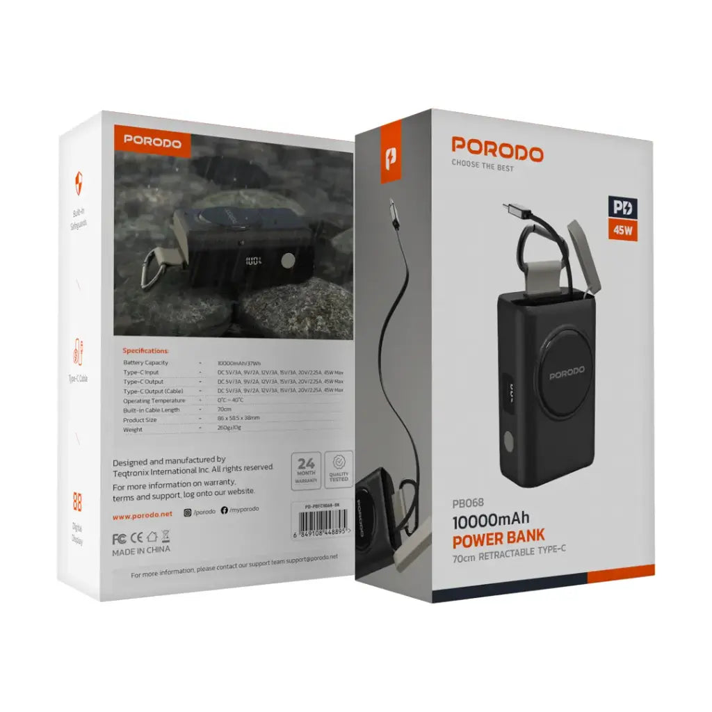 [PD-PBFCH068-BK] Porodo Power Bank PB068 10000mAh - Black