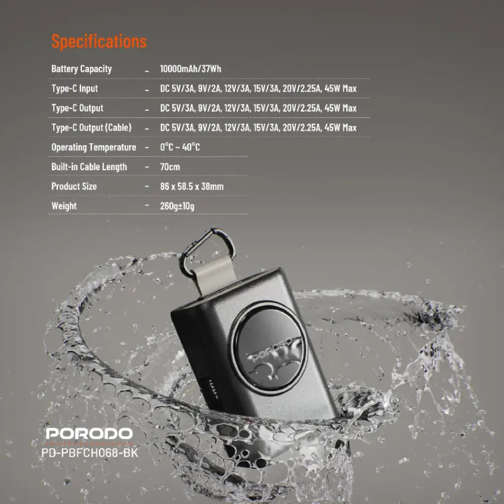 [PD-PBFCH068-BK] Porodo Power Bank PB068 10000mAh - Black