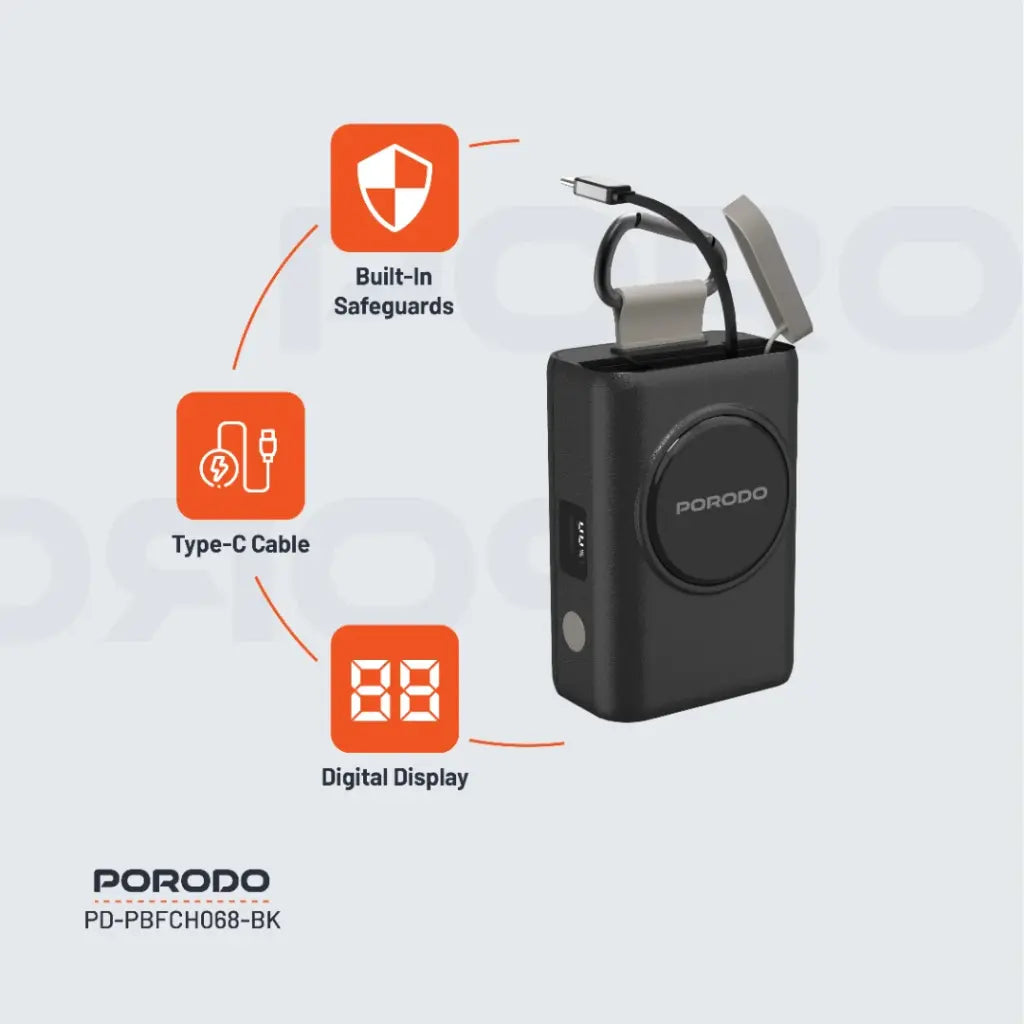 [PD-PBFCH068-BK] Porodo Power Bank PB068 10000mAh - Black