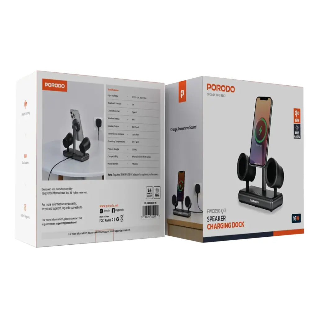 [PD-FWCH050-BK] Porodo Speaker Charging Dock - Black