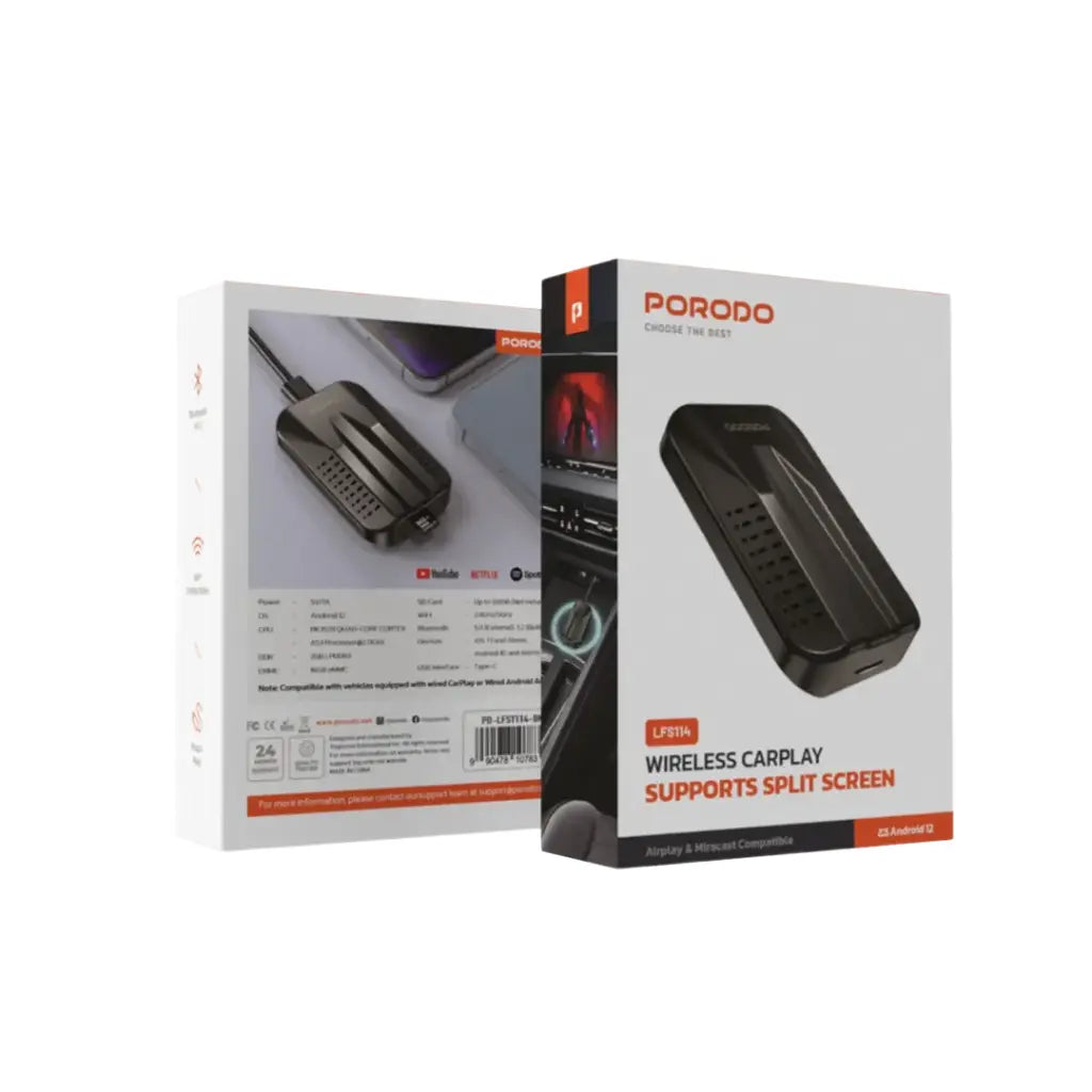 Porodo Wireless Carplay Supports Split Screen - Black