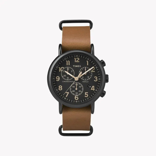 Timex Unisex Tan Leather Watch, Black Dial | TW2P97500-0