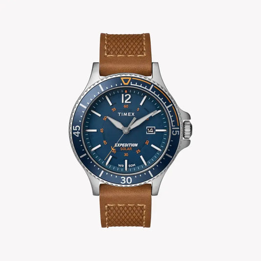 Timex Men's Tan Leather Watch, Blue Dial | TW4B15000-0