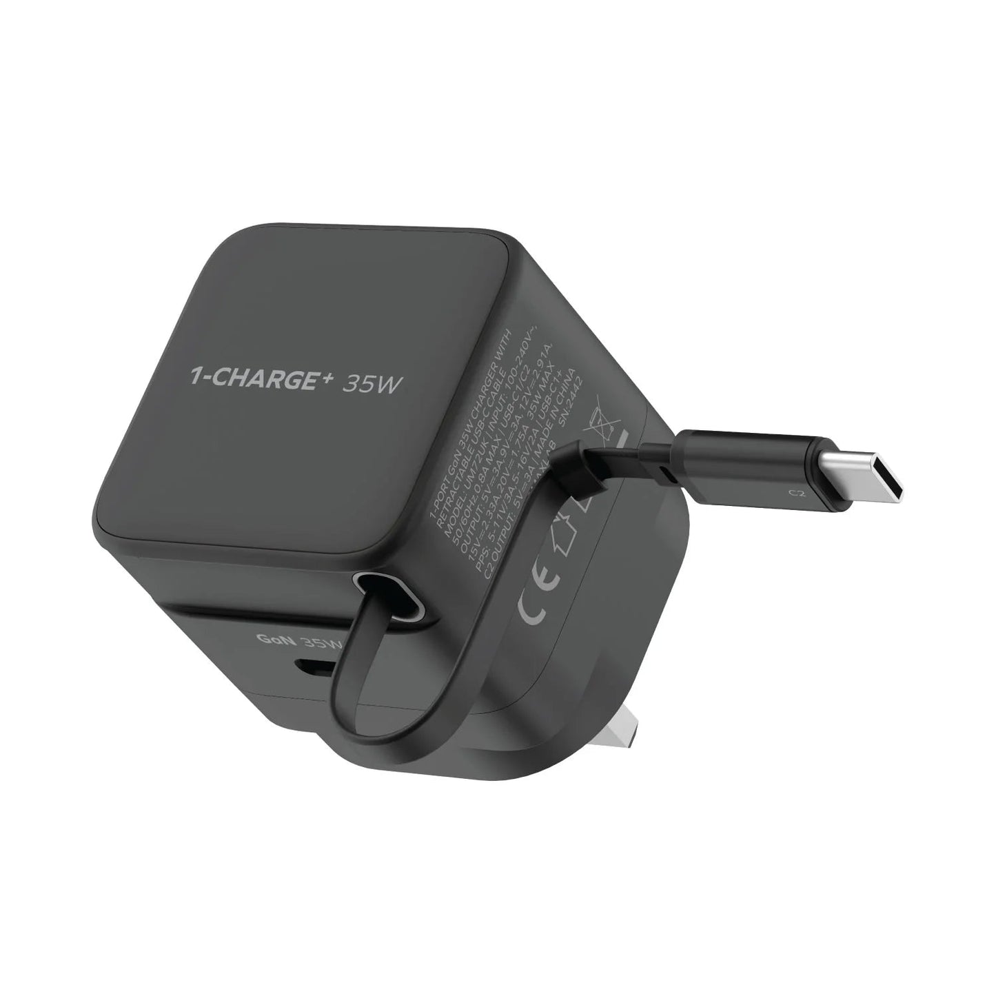 Momax 1-Charge 1-Port GaN Charger With Built-In USB-C Cable 35W