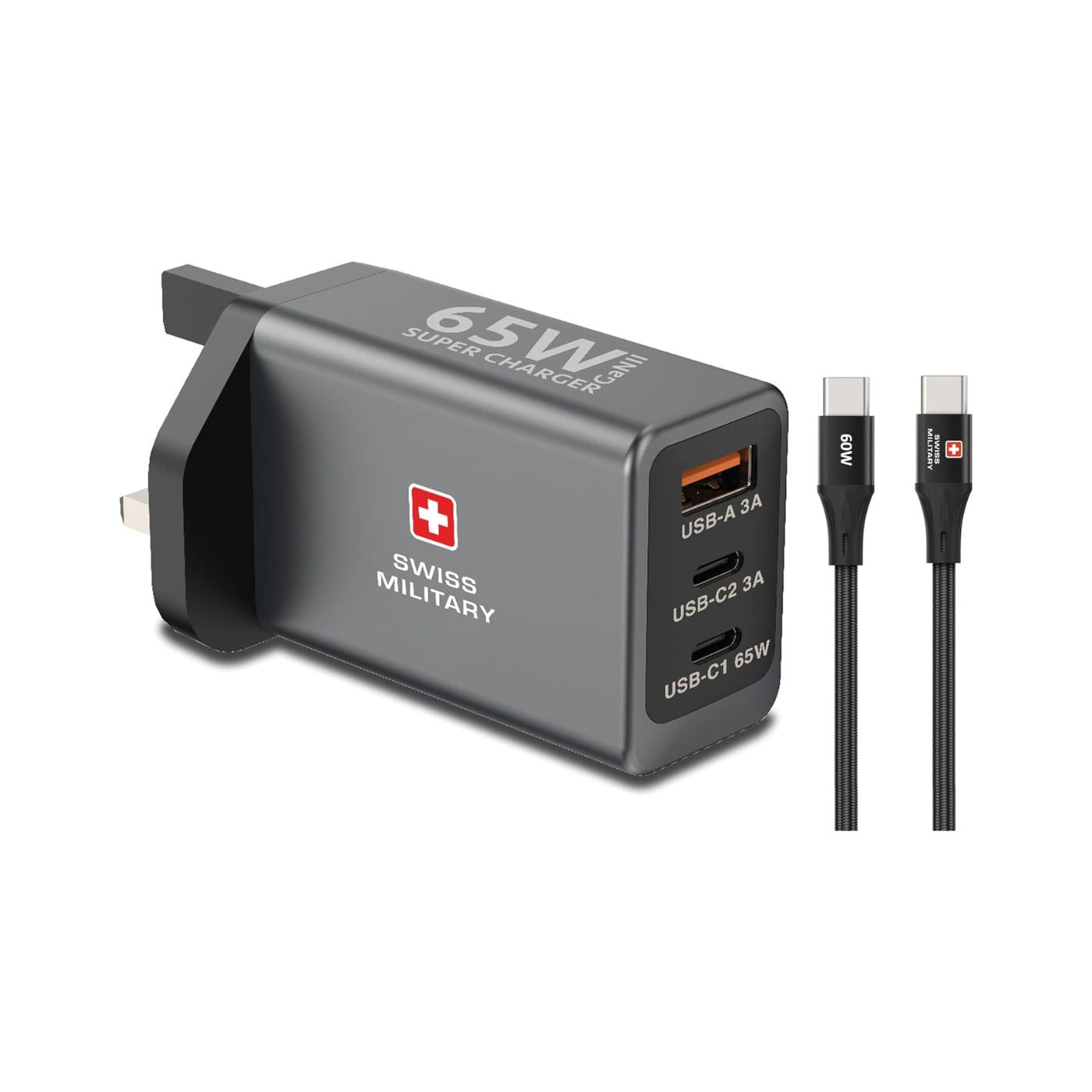 Swiss Military 65W GaN II Wall Charger with 2 USB-C USB-A Ports