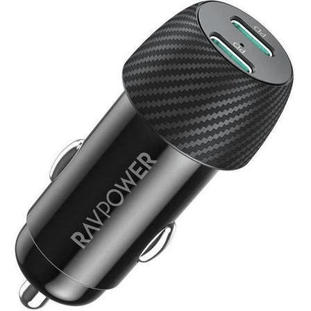 RAVPOWER 50W 2 Ports USB-C Fast Car Charger - VC032
