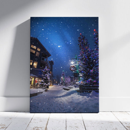 Winter Wonderland Festive Snowy Street - Framed Canvas Wall Art Print-0