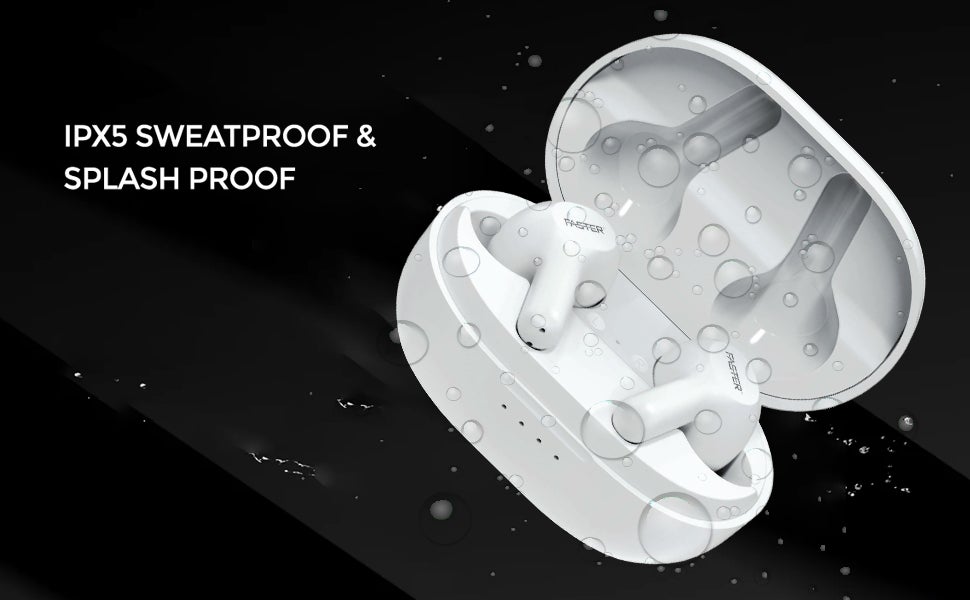 Faster S50 Wireless Earbuds with Active Voice Assistant - 6 Hours Playtime - HiFi Stereo Sound - Bluetooth Earphones with Ultra-Low Latency - IPX5 Sweat & Splash Proof - For Exercise, Gym - Compatible with iPhone & Android (White)