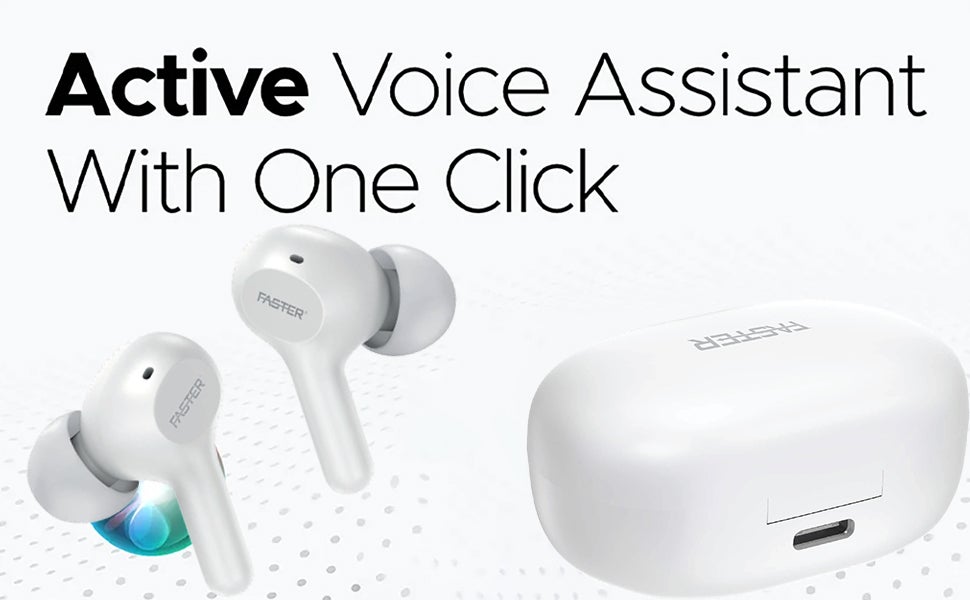 Faster S50 Wireless Earbuds with Active Voice Assistant - 6 Hours Playtime - HiFi Stereo Sound - Bluetooth Earphones with Ultra-Low Latency - IPX5 Sweat & Splash Proof - For Exercise, Gym - Compatible with iPhone & Android (White)