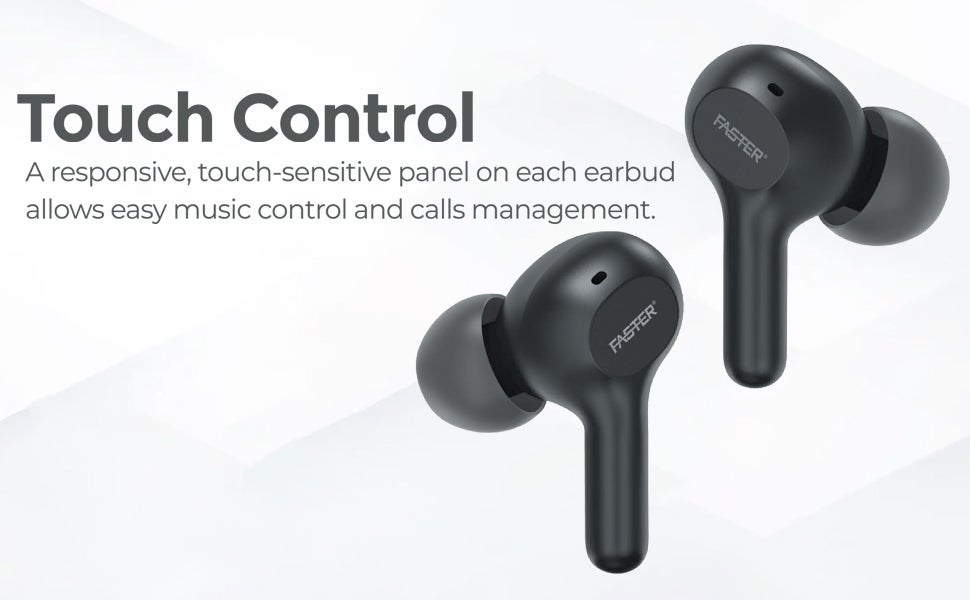 Faster S50 Wireless Earbuds with Active Voice Assistant - 6 Hours Playtime - HiFi Stereo Sound - Bluetooth Earphones with Ultra-Low Latency - IPX5 Sweat & Splash Proof - For Exercise, Gym - Compatible with iPhone & Android (White)