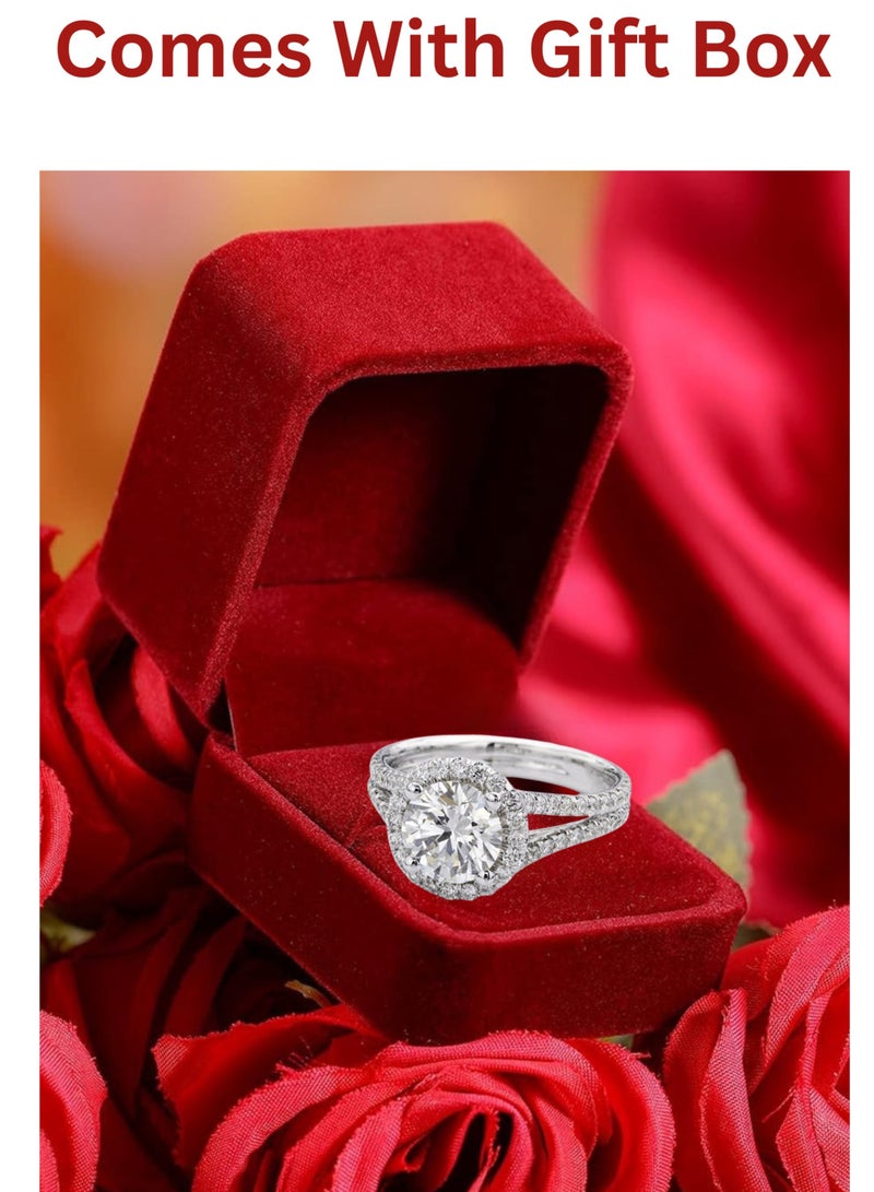 Adjustable Silver Ring for Women Elegant Solitaire Cubic Zirconia with Floral Design and Gift Box