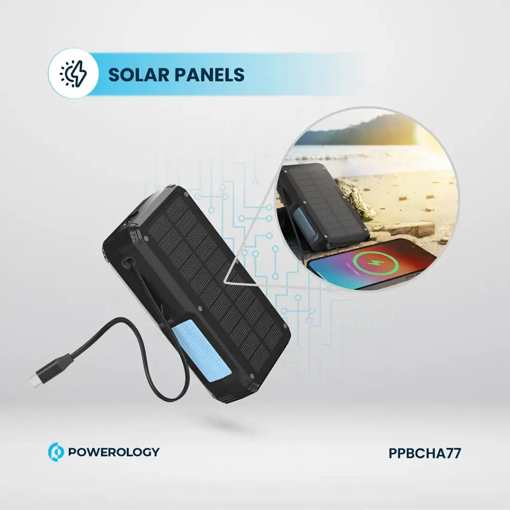 Powerology 27000mAh Solar Wireless Charging Power Bank - Black