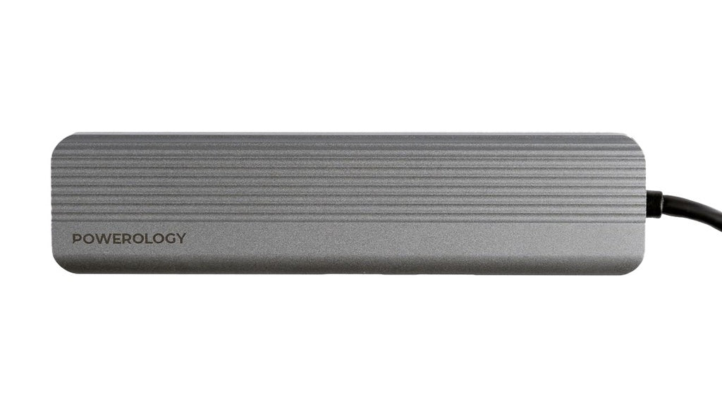 [P61HBCGY] Powerology 6-in-1 Slim 4K HDMI USB-C Hub