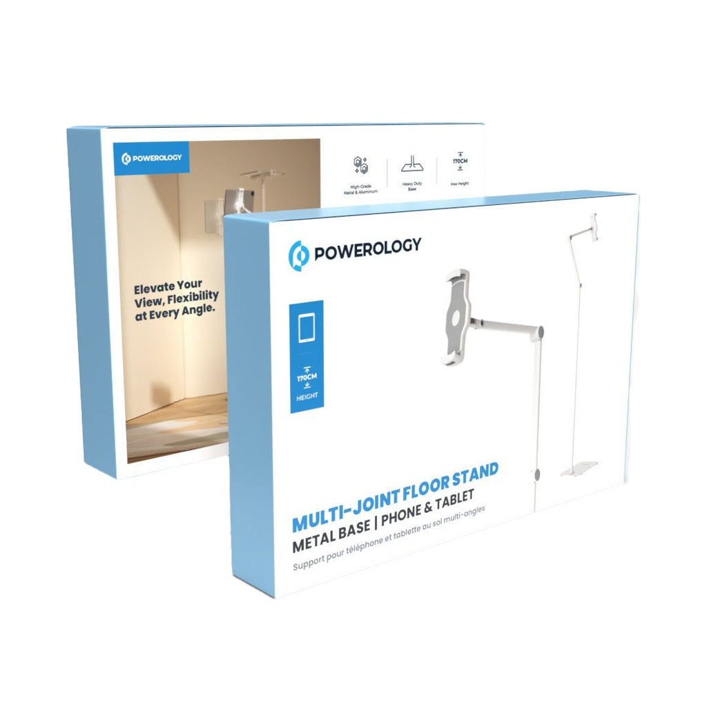 [PTBS170WH] Powerology Multi-Joint Floor Stand Metal Base Phone & Tablet - White