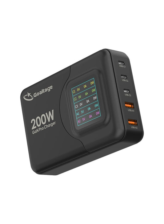 Super-Fast Pro 200W GaN Wall Charger & LCD Digital Display, Safety Protection, Multi-Port Functionality