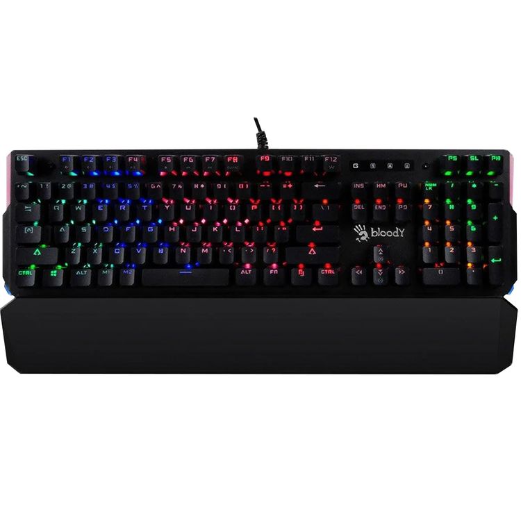 Bloody Light Strike RGB Mechanical Gaming Keyboard with Ergonomic Wrist Rest, 0.2ms Max Latency, Optical Light Beam, Water Resistant, Programmable Keys - Black
