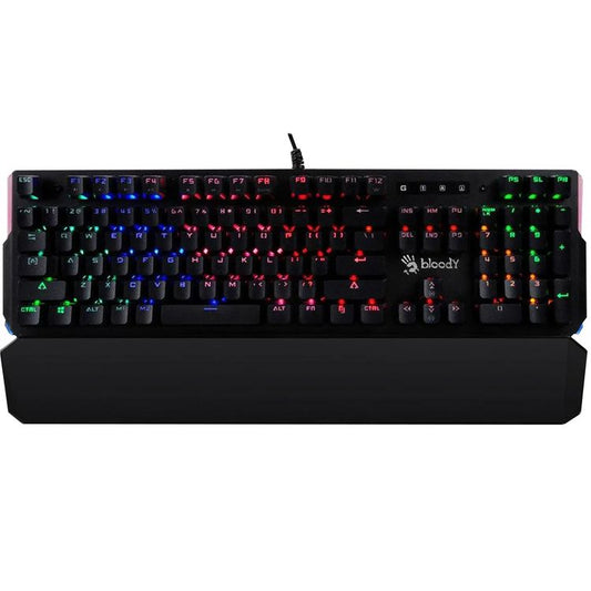 Bloody Light Strike RGB Mechanical Gaming Keyboard with Ergonomic Wrist Rest, 0.2ms Max Latency, Optical Light Beam, Water Resistant, Programmable Keys - Black