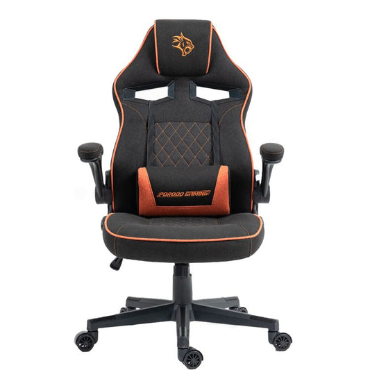 Porodo Ergonomic Gaming Chair with 160° Adjustable Backrest, 1 Quantity, Adjustable Armrest, Lumbar Pillow Support, Breathable Fabric - Black