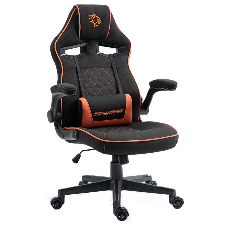 Porodo Ergonomic Gaming Chair with 160° Adjustable Backrest, 1 Quantity, Adjustable Armrest, Lumbar Pillow Support, Breathable Fabric - Black