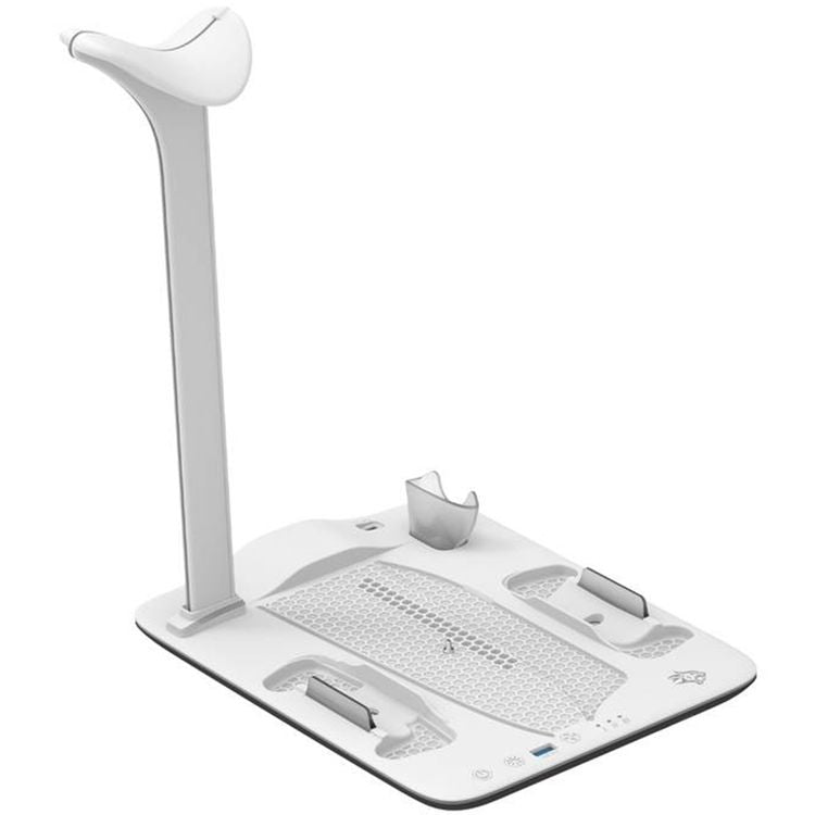 Porodo Gaming PS5 Slim Stand with Magnetic Charger, Built in Safeguards, 5 Disk Slots, Atmospheric Lighting, 4 Hours PS5 Controller Charging, Adjustable Cooling - White