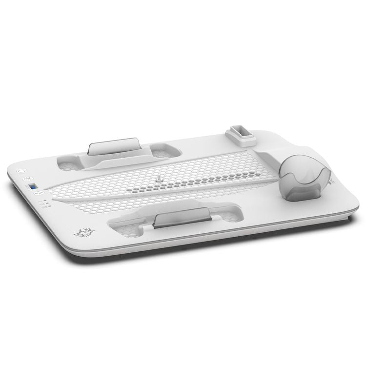 Porodo Gaming PS5 Slim Stand with Magnetic Charger, Built in Safeguards, 5 Disk Slots, Atmospheric Lighting, 4 Hours PS5 Controller Charging, Adjustable Cooling - White