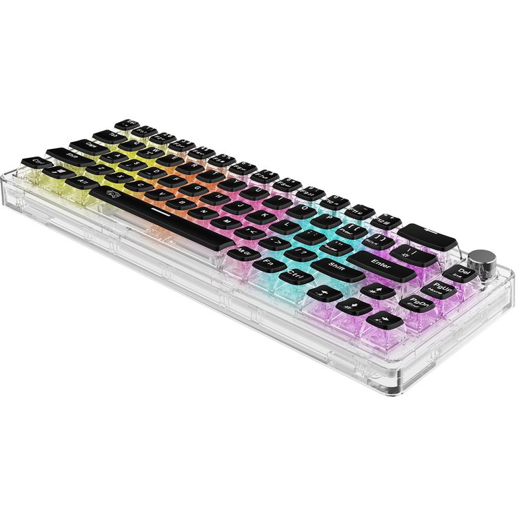 Porodo Gaming Pudding Keycaps Transparent Mechanical Keyboard Multi-Function Rotary Knob With 67 English + Arabic Keys, 50+ Million Clicks Lifespan, 1.5-Meter PVC USB - Transparent