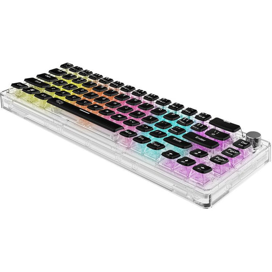 Porodo Gaming Pudding Keycaps Transparent Mechanical Keyboard Multi-Function Rotary Knob With 67 English + Arabic Keys, 50+ Million Clicks Lifespan, 1.5-Meter PVC USB - Transparent