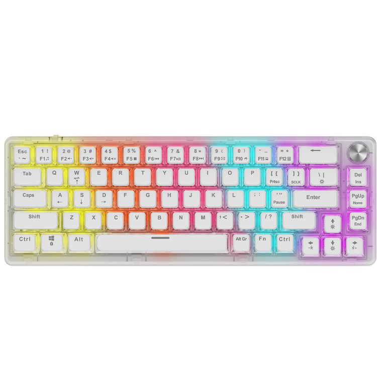 Porodo Gaming Pudding Keycaps Transparent Mechanical Keyboard Multi-Function Rotary Knob With 67 English + Arabic Keys, 50+ Million Clicks Lifespan, 1.5-Meter PVC USB - Transparent