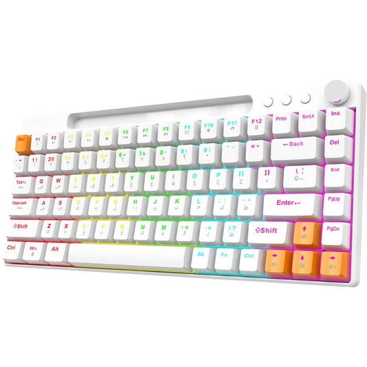 Porodo 84 Keys Mechanical Gaming Keyboard, 23 Blacklight Modes, Smooth Clicks, Arabic Keys, Compatible with Mac & Windows, Volume/Mute Knob - White