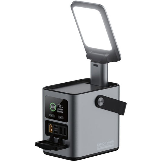 Green Lion Energy Max 60000mAh Power Station with 230W Total Output, Brightness of 700 Lumens, PD 140W, Digital Display, 100W Solar Input, QC 22.5W - Gray
