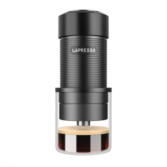 LePresso Professional Hand-Press Espresso Maker with 9 Bar Pump Pressure, Standard 51mm Portafilter, 80mL Water Tank Capacity, 15-18g Coffee Powder Capacity, 304 Stainless Steel & Aluminum Alloy Materials, Travel-Friendly Design, 2 Cups of Espresso - Black