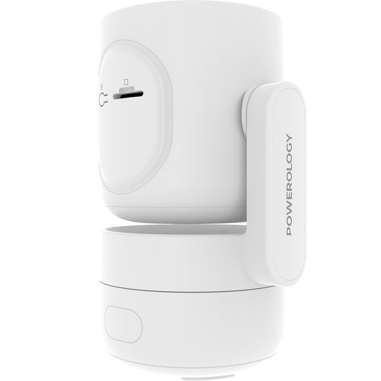 Powerology Indoor PTZ Smart Camera with AI Advanced Motion Detection, 4MP Resolution, Two-Way Audio, One-Touch Video Calling, Up to 10m Infrared Night Vision, 180° Tilt Range, 355° Pan Range, Type-C Input Port, 2.4GHz Wi-Fi, Cloud & Local Storage - White