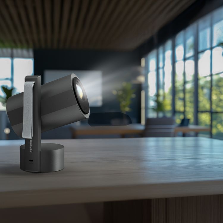 Porodo Full HD Portable Smart Projector with Auto-Focus & Keystone, 65W Power Consumption, 1080 pixels Resolution, Up to 150-inch Projection Size, 2 Hours Battery Life, 30000 Hours Light Source Life, 5000mAh Battery Capacity, 3-inch HD LCD Display, 250 ANSI Brightness, Bluetooth Version 5.0 - Gray