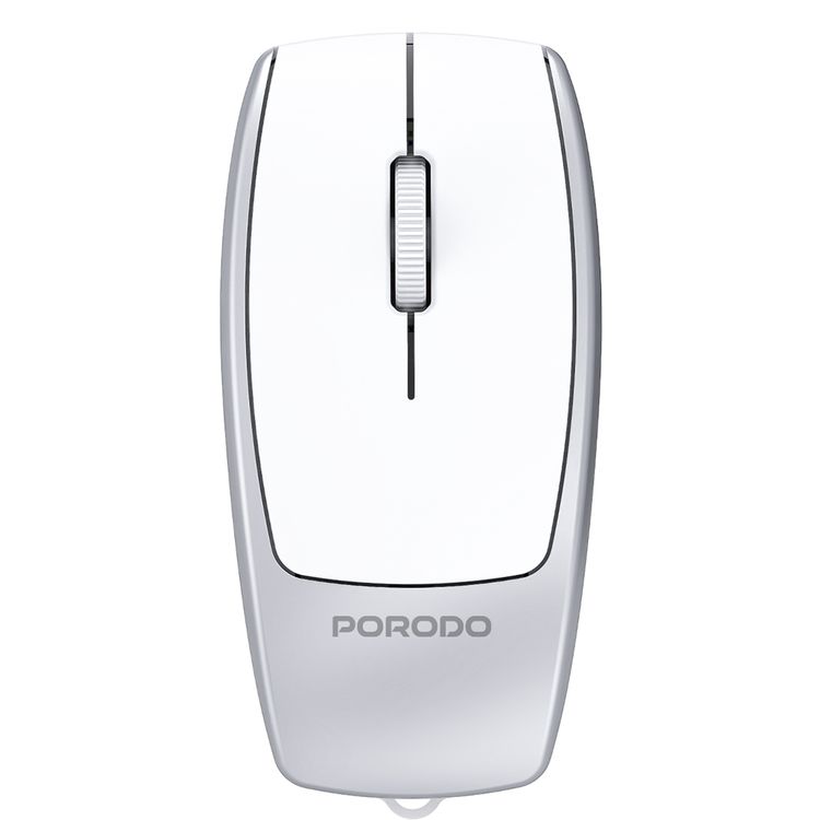Porodo 1600DPI Wireless Mouse with Card Reader, 120mAh Battery, ABS Material, Bluetooth Version 5.1, 10m Working Distance, Silent Efficient Performance, Plug & Play - Silver