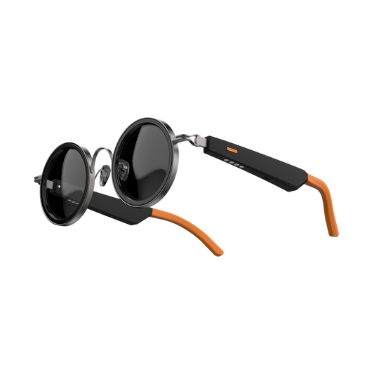 Porodo Lifestyle Velora Smart Sunglasses with Built-in Microphone, 4 Hours Playtime, Magnetic Charging Interface, UV400 Protection, Bluetooth Version 5.3, 10-15m Transmission Range, 2x 80mAh Battery Capacity, IPX4 Water Resistance Level, Touch Control, Dual Stereo Speakers - Orange / Black