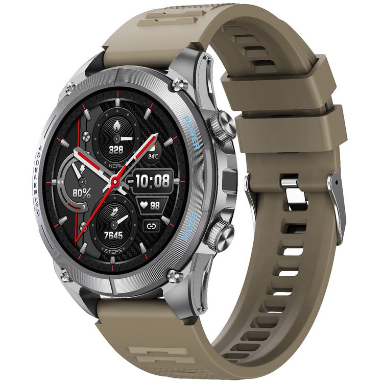 Powerology Titan Rugged Sports GPS Smart Watch with 1.43" AMOLED Screen, 550mAh Battery Capacity, Up to 5 Days Battery Life, Bluetooth Version 5.3, 3ATM Water Resistant Level, 256MB RAM Installed, Android 10+ & iOS 10+ Compatibility - Khaki