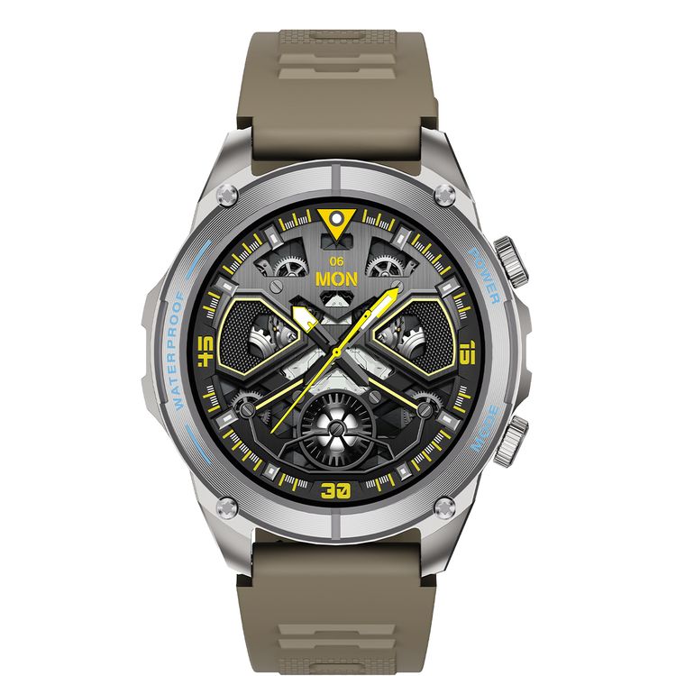 Powerology Titan Rugged Sports GPS Smart Watch with 1.43" AMOLED Screen, 550mAh Battery Capacity, Up to 5 Days Battery Life, Bluetooth Version 5.3, 3ATM Water Resistant Level, 256MB RAM Installed, Android 10+ & iOS 10+ Compatibility - Khaki