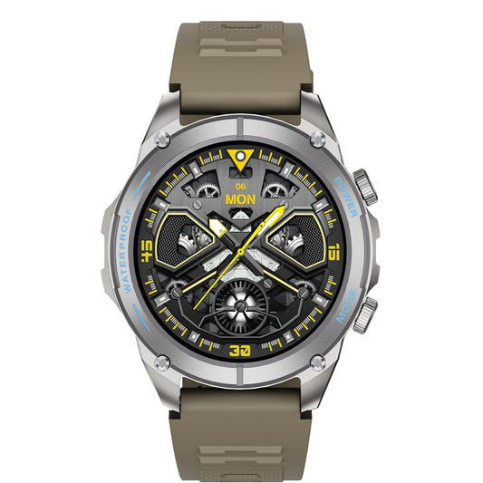 Powerology Titan Rugged Sports GPS Smart Watch with 1.43" AMOLED Screen, 550mAh Battery Capacity, Up to 5 Days Battery Life, Bluetooth Version 5.3, 3ATM Water Resistant Level, 256MB RAM Installed, Android 10+ & iOS 10+ Compatibility - Khaki