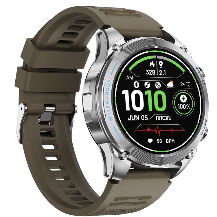 Powerology Titan Rugged Sports GPS Smart Watch with 1.43" AMOLED Screen, 550mAh Battery Capacity, Up to 5 Days Battery Life, Bluetooth Version 5.3, 3ATM Water Resistant Level, 256MB RAM Installed, Android 10+ & iOS 10+ Compatibility - Khaki