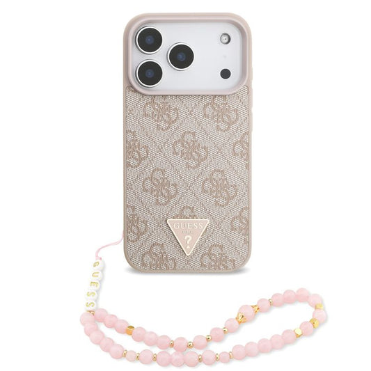 Guess MagSafe 4G PU Leather Case with Small 4G Logo & Wrist Strap for iPhone 17 Pro Max, Drop Protection, Slim Profile, Easy Snap-On, Sustainable Packaging, Comfortable Grip, Lightweight Design - Pink