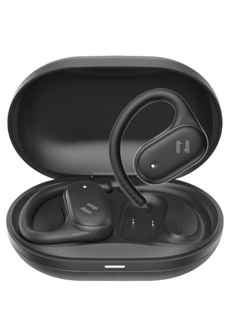 Open-Ear Wireless Earbuds with 64H Playtime, 8.5H Single Charge, Bluetooth 5.4, Dual ENC Mics for Clear Calls, 14.2mm Drivers, IPX5 Waterproof, Type-C Charging, Hall Switch Auto Pairing, Lightweight Secure Fit for Workouts, Travel, Music, and More (Black)