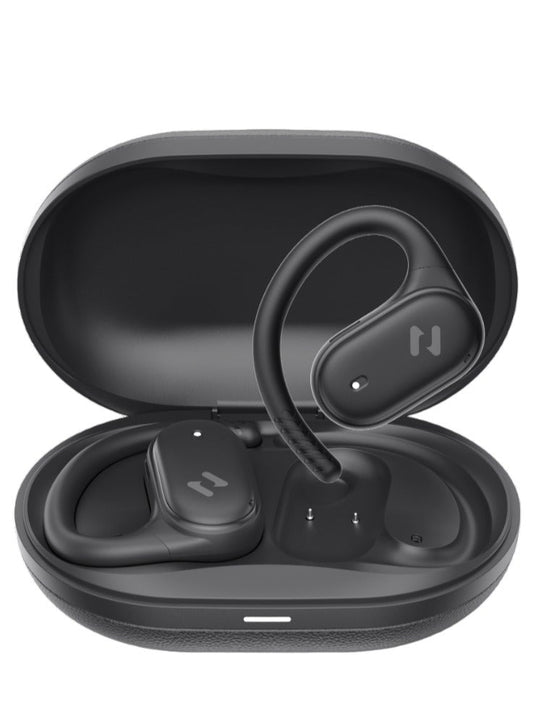 Open-Ear Wireless Earbuds with 64H Playtime, 8.5H Single Charge, Bluetooth 5.4, Dual ENC Mics for Clear Calls, 14.2mm Drivers, IPX5 Waterproof, Type-C Charging, Hall Switch Auto Pairing, Lightweight Secure Fit for Workouts, Travel, Music, and More (Black)