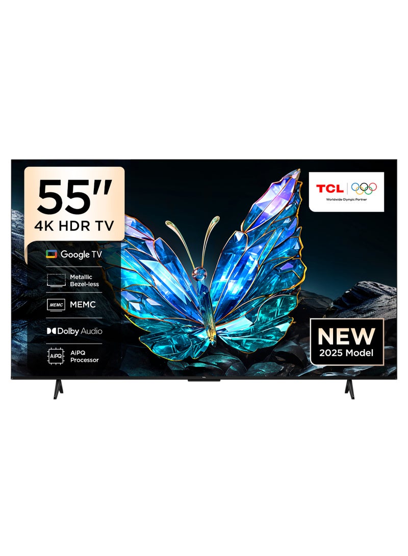 TCL 55 Inch 4K UHD HDR 10 Google TV, Dynamic Color Enhancement, Dolby Audio, HVA Panel, MEMC, Multiple Eye Care with Metallic Bezel-less Design, 55V6C (2025 Model)