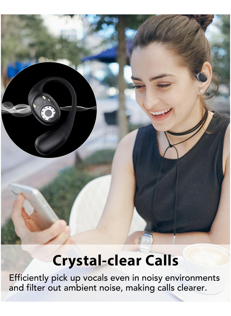 Open Ear Headphones, Workout Earphones with Ear Hook, Air Conduction, Feather-like Wearing, Big Driver Enhanced Bass, Bluetooth 5.4, Clear Calls, for Workout Sports