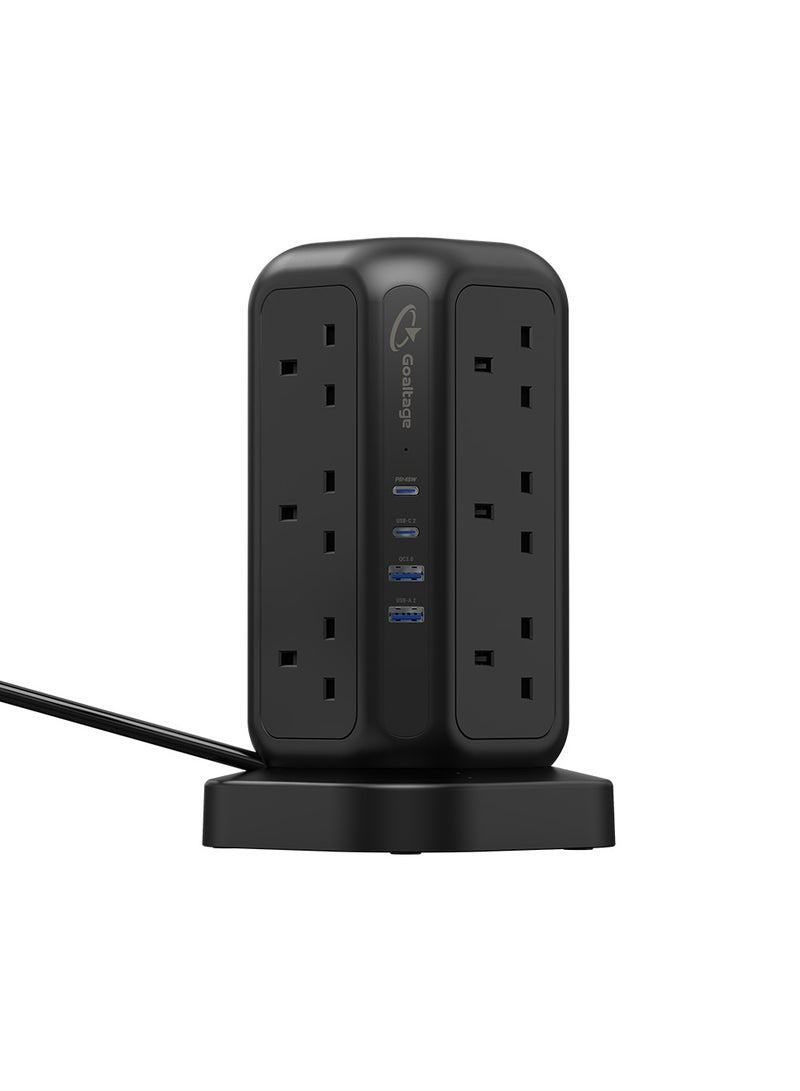 PowerStrip Tower 3250W GaN Extension with Safety Protection and Wireless Fast-Charge Functionality