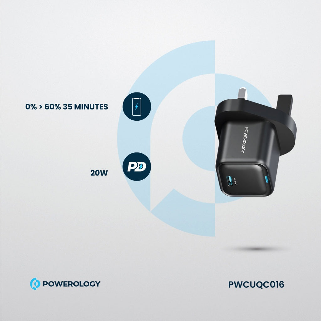 [PWCUQC016] Powerology 20W Single C Port PD Charger UK - Black