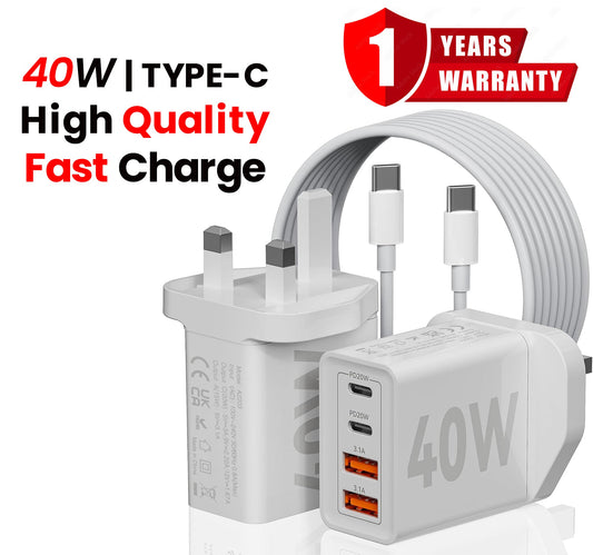 Aerostralia 4-Port USB Type C 40W QC3.0 Fast Charger With Cable