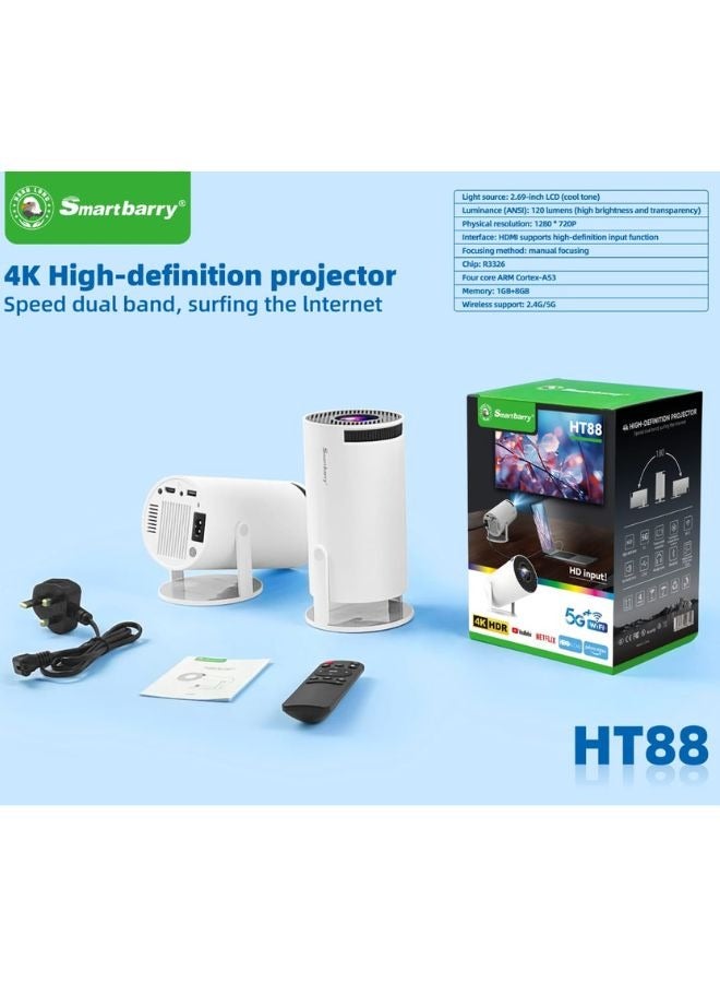 Smartbarry 4K 1080P Mini Projector with WiFi & Bluetooth Portable Premium Android OS Projector, 210° Rotatable Stand, Dust Removal & Heat Dissipation Design