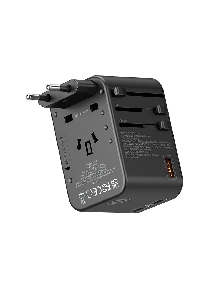 Wall Charger 65W Travel & Safety Protection and Multi-Port Functionality