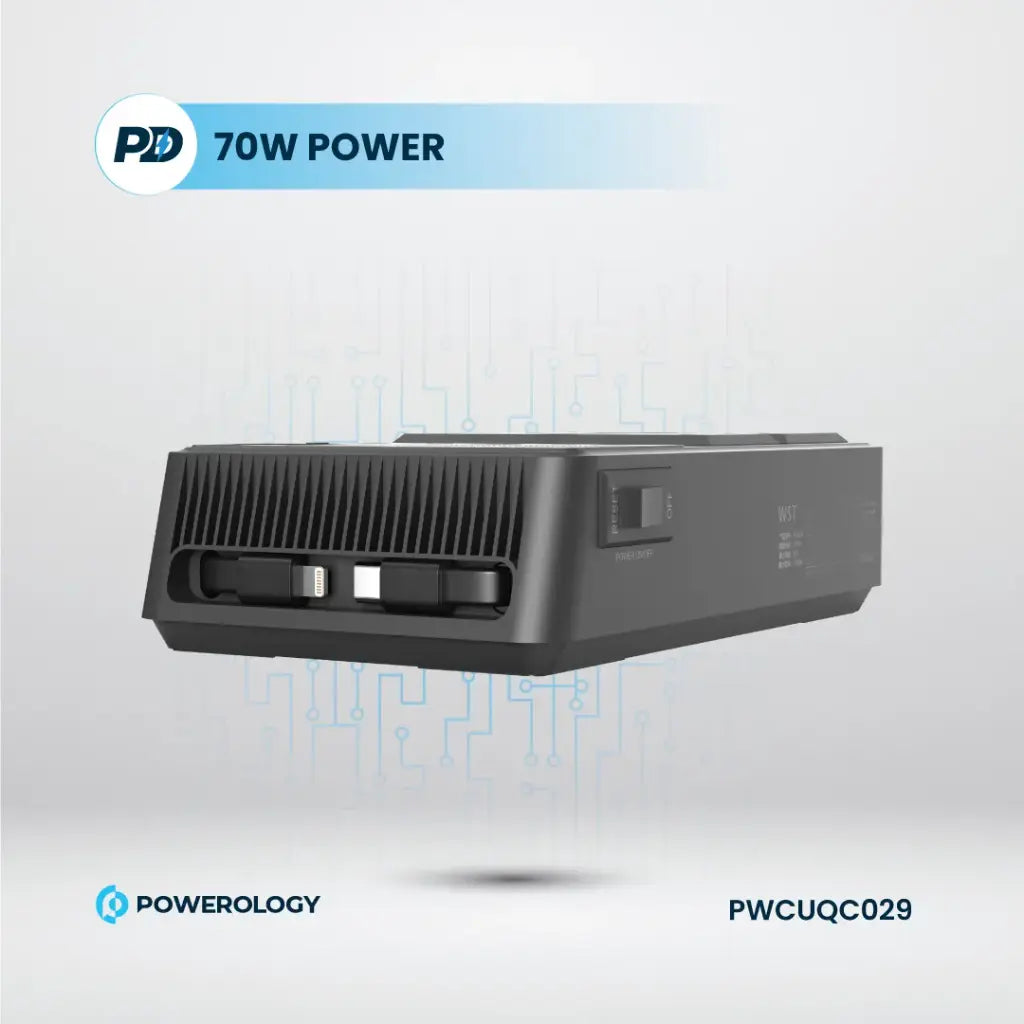 [PWCUQC029] Powerology 2500w 4 AC Power Strip with Built-In Retractable Cables - Black